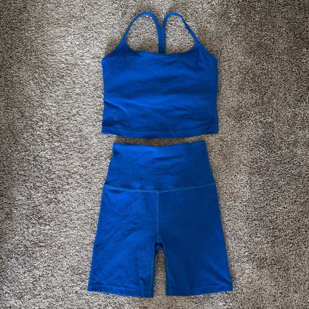 BY Bright Blue Sports Bra and High-Waist Bike Shorts Set